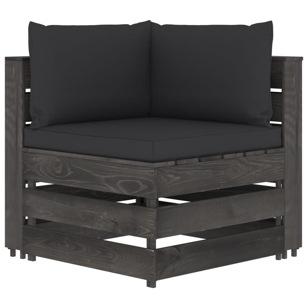 10-tlg. Garten-Lounge-Set mit Kissen Grau Imprägniertes Holz