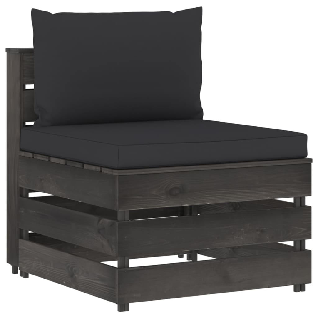 10-tlg. Garten-Lounge-Set mit Kissen Grau Imprägniertes Holz