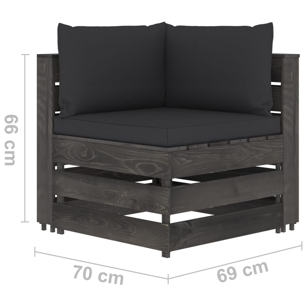 10-tlg. Garten-Lounge-Set mit Kissen Grau Imprägniertes Holz