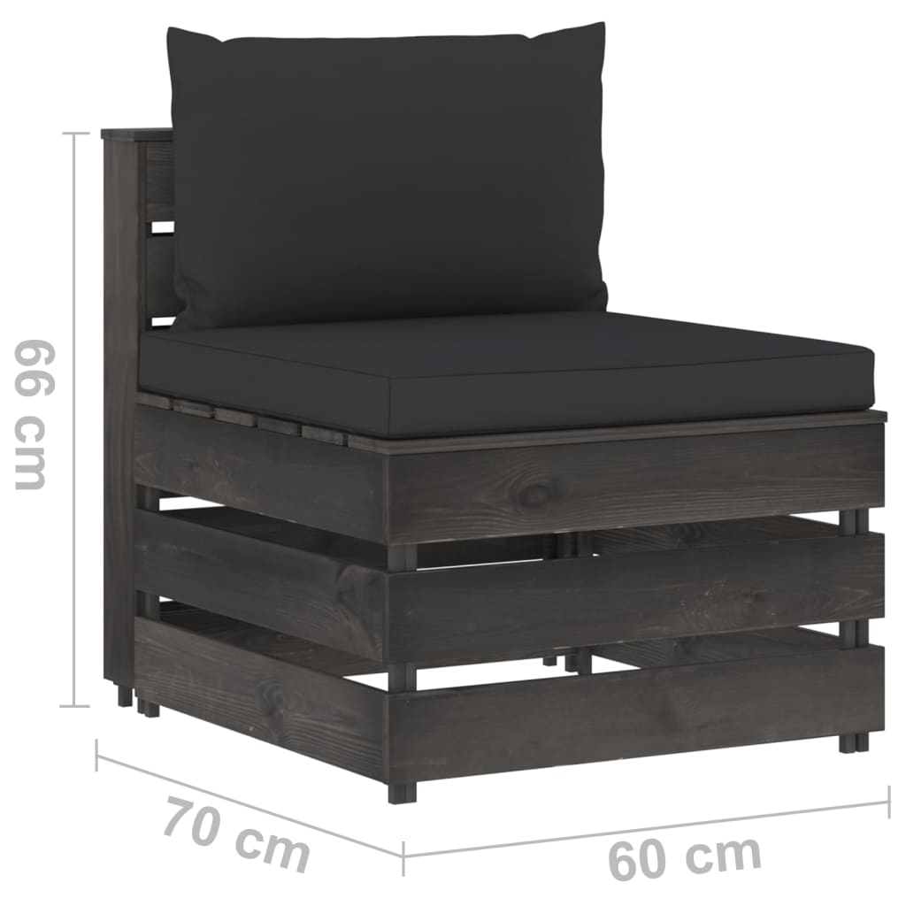 10-tlg. Garten-Lounge-Set mit Kissen Grau Imprägniertes Holz