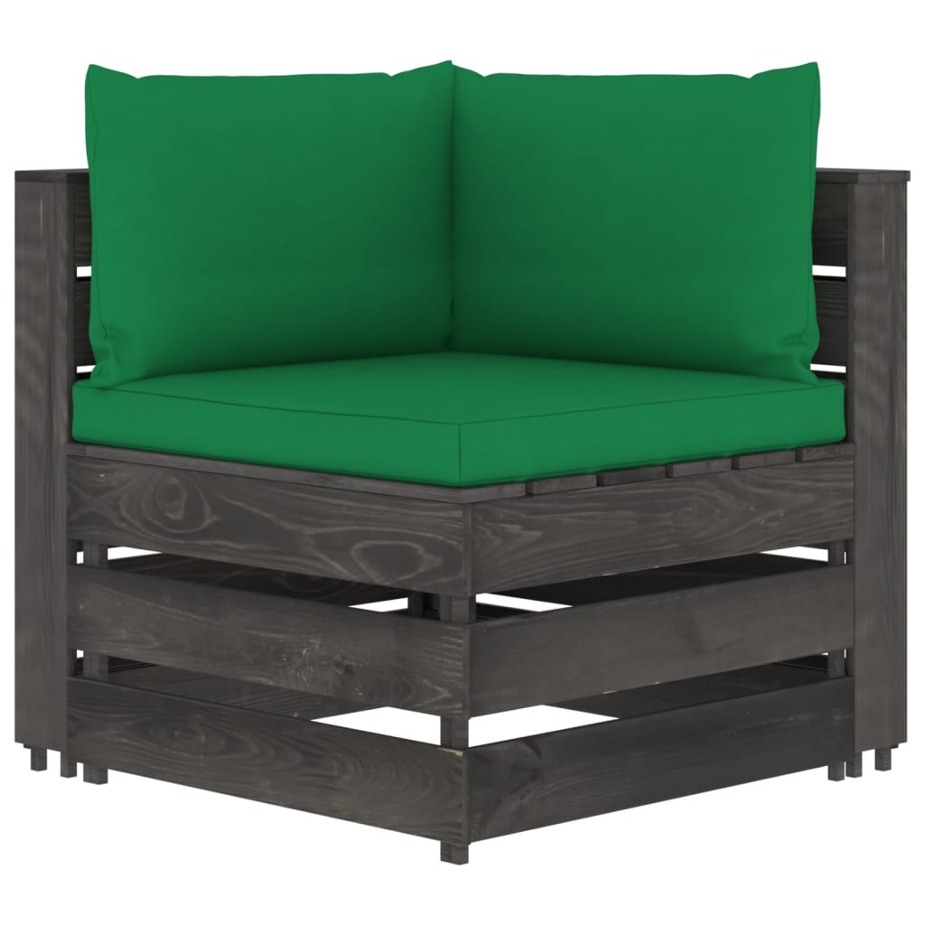 11-tlg. Garten-Lounge-Set mit Kissen Grau Imprägniertes Holz