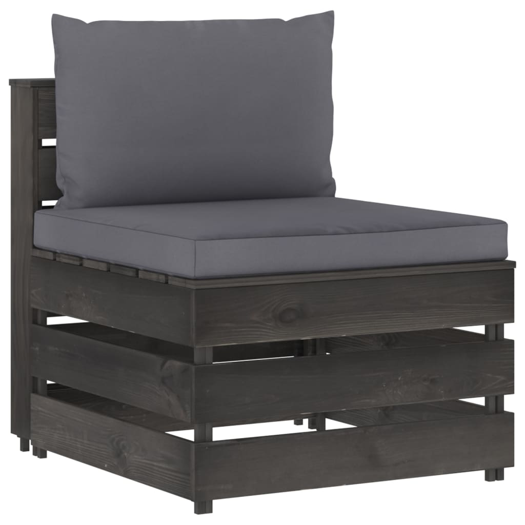 12-tlg. Garten-Lounge-Set mit Kissen Grau Imprägniertes Holz