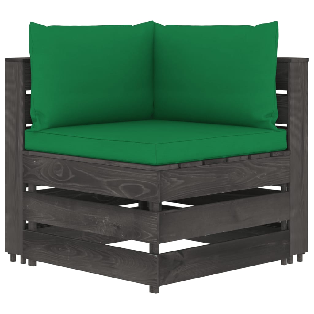 12-tlg. Garten-Lounge-Set mit Kissen Grau Imprägniertes Holz