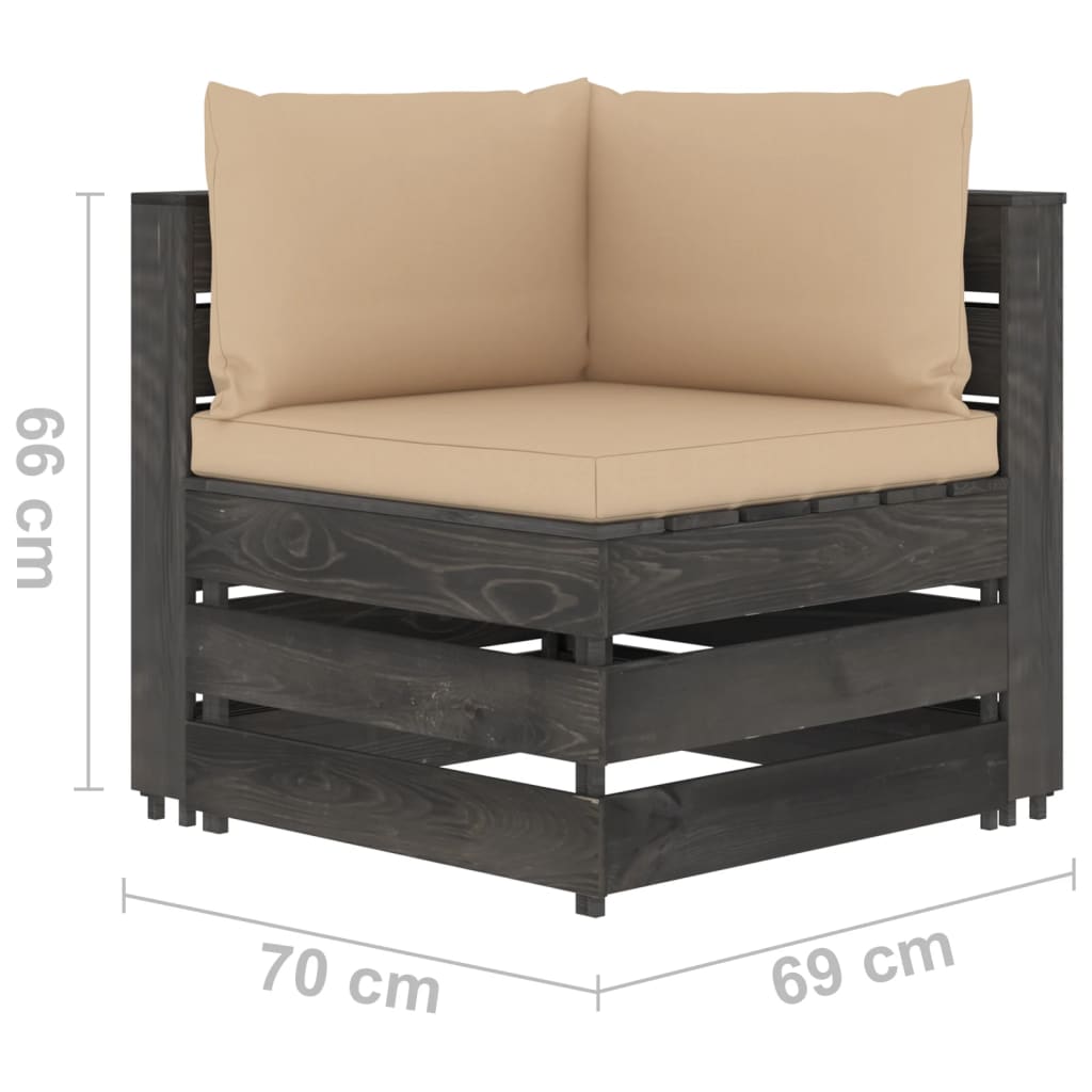 6-tlg. Garten-Lounge-Set mit Kissen Grau Imprägniertes Holz