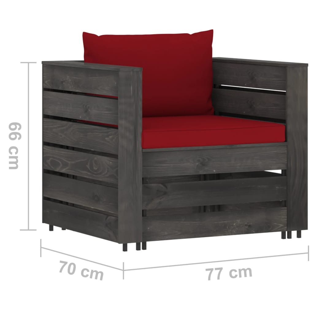6-tlg. Garten-Lounge-Set mit Kissen Grau Imprägniertes Holz