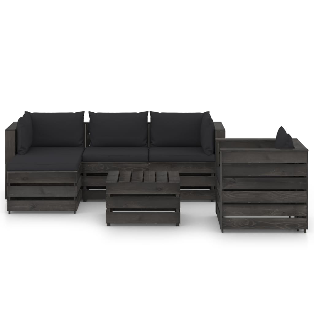 6-tlg. Garten-Lounge-Set mit Kissen Grau Imprägniertes Holz