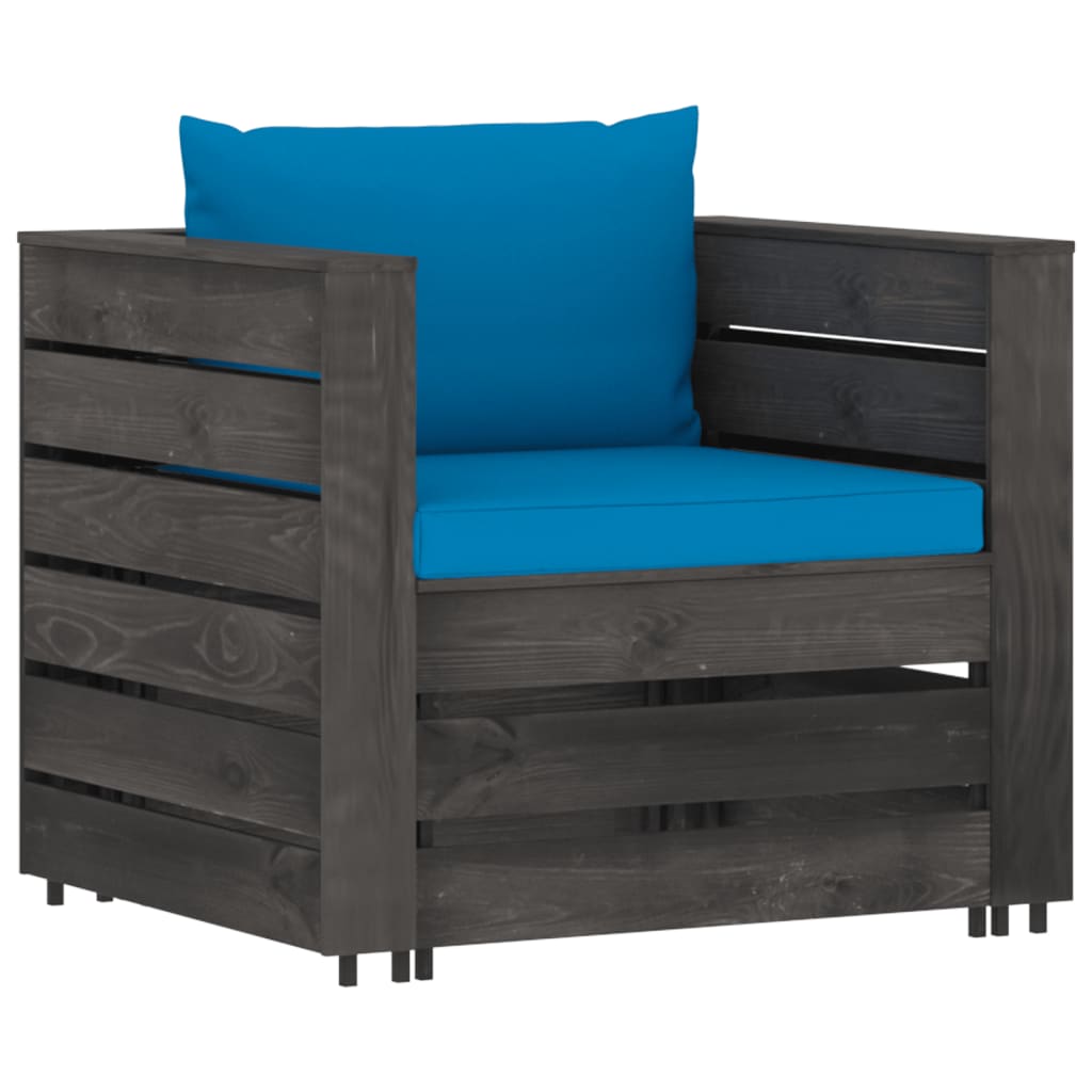 7-tlg. Garten-Lounge-Set mit Kissen Grau Imprägniertes Holz