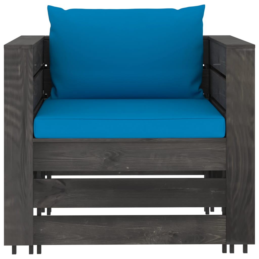 7-tlg. Garten-Lounge-Set mit Kissen Grau Imprägniertes Holz