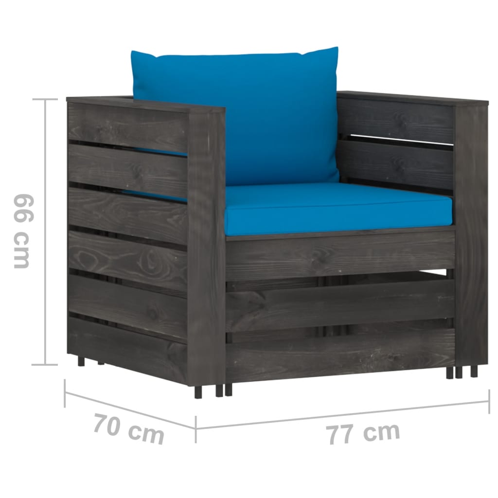7-tlg. Garten-Lounge-Set mit Kissen Grau Imprägniertes Holz