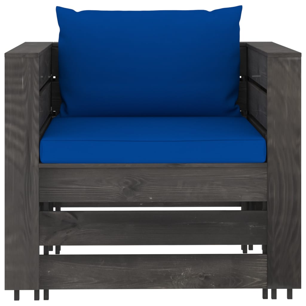 7-tlg. Garten-Lounge-Set mit Kissen Grau Imprägniertes Holz