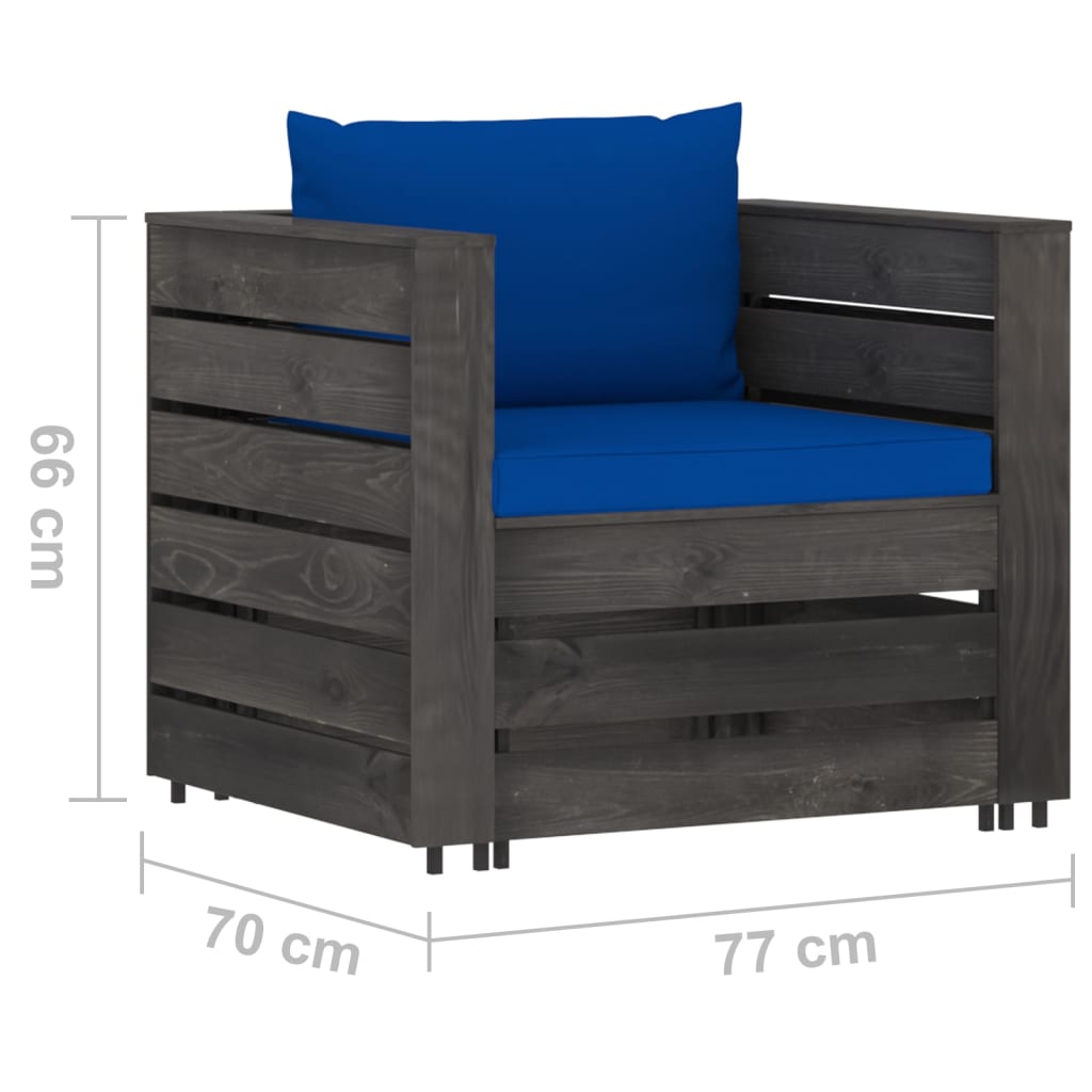 7-tlg. Garten-Lounge-Set mit Kissen Grau Imprägniertes Holz