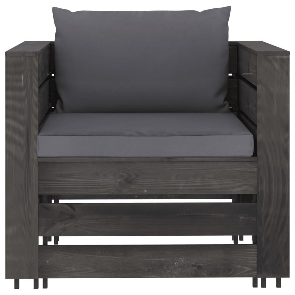 8-tlg. Garten-Lounge-Set mit Kissen Grau Imprägniertes Holz