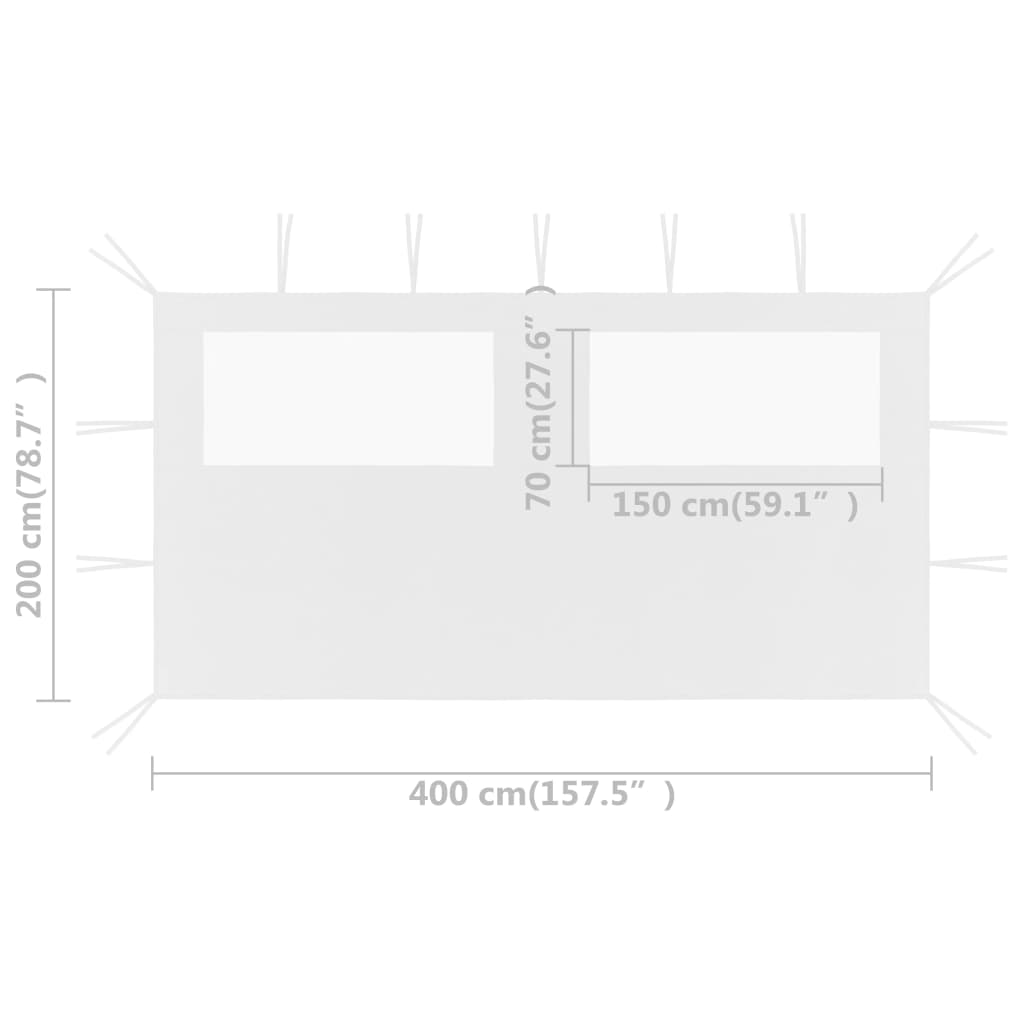 Pavillon-Seitenwand mit Fenstern 4x2 m Weiß