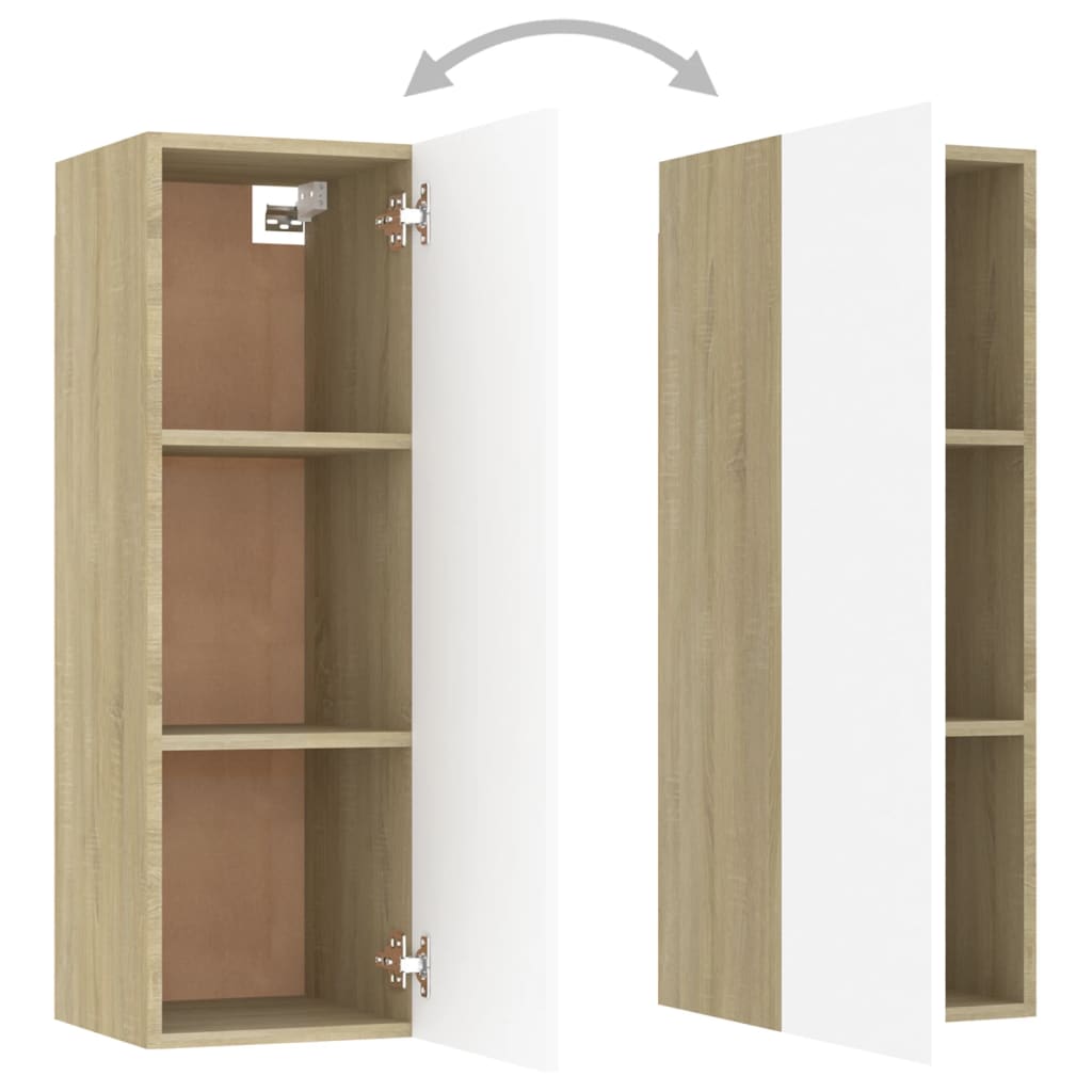 TV-Schrank Weiß und Sonoma-Eiche 30,5x30x90 cm Spanplatte