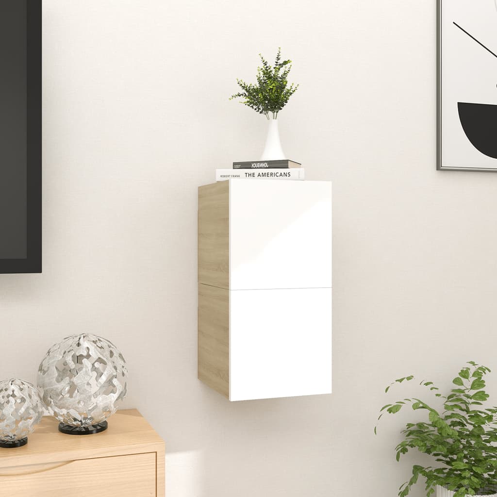 TV-Wandschränke 2 Stk. Weiß Sonoma-Eiche 30,5x30x30 cm