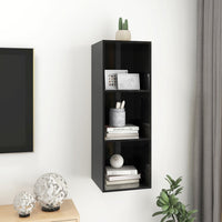 Thumbnail for TV-Wandschrank Hochglanz-Schwarz 37x37x107cm Spanplatte