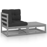 Thumbnail for 2-tlg. Garten-Lounge-Set mit Kissen Grau Kiefer Massivholz