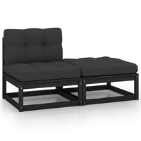 Thumbnail for 2-tlg. Garten-Lounge-Set mit Kissen Schwarz Kiefer Massivholz