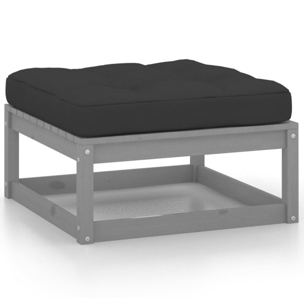 3-tlg. Garten-Lounge-Set mit Kissen Grau Kiefer Massivholz