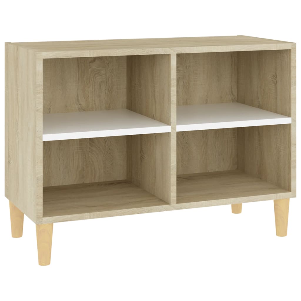 TV-Schrank mit Massivholz-Beinen Weiß Sonoma-Eiche 69,5x30x50cm