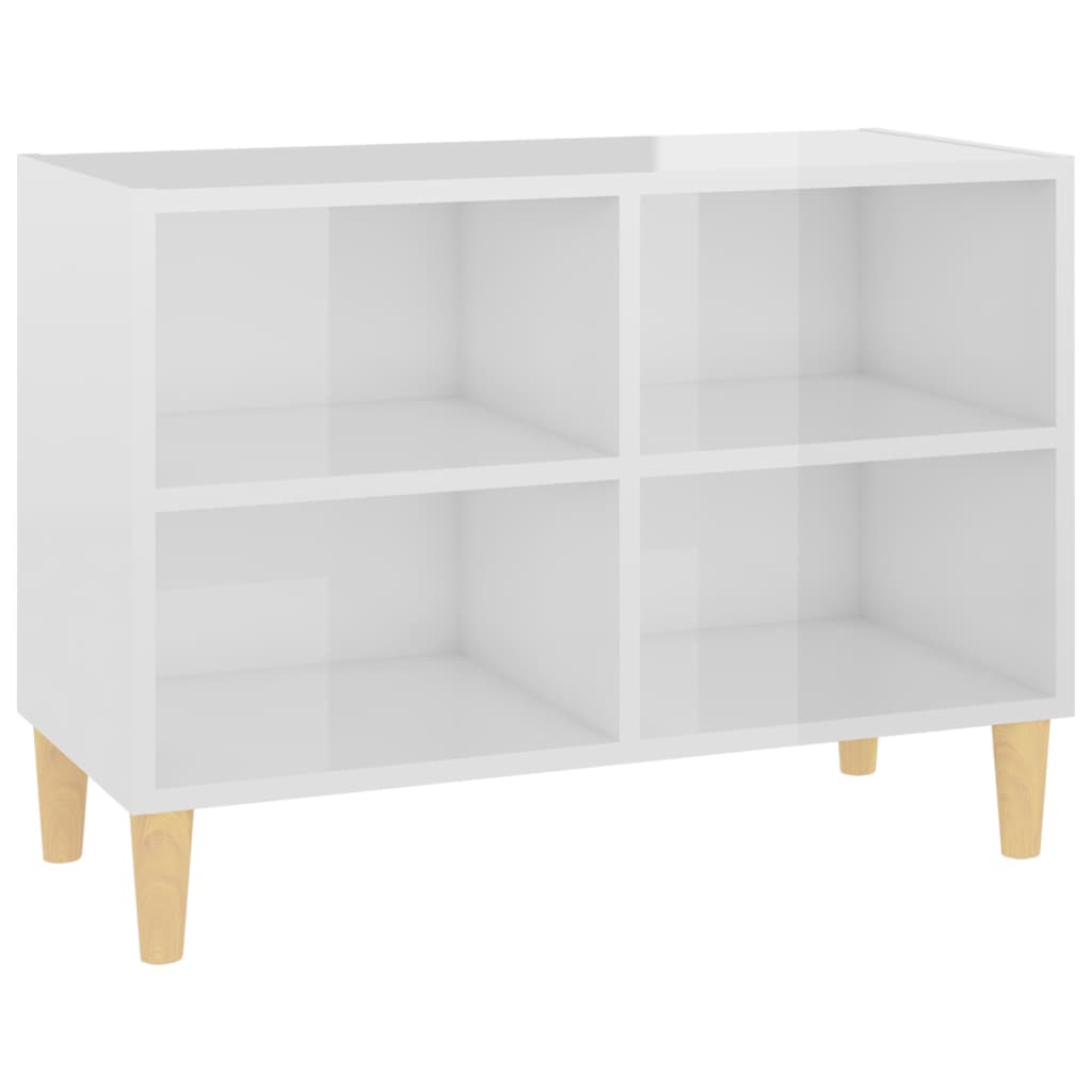 TV-Schrank mit Massivholz-Beinen Hochglanz-Weiß 69,5x30x50 cm