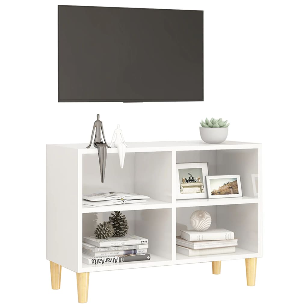 TV-Schrank mit Massivholz-Beinen Hochglanz-Weiß 69,5x30x50 cm