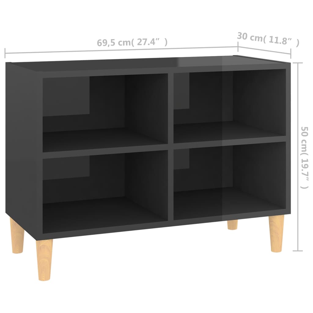 TV-Schrank mit Massivholz-Beinen Hochglanz-Grau 69,5x30x50 cm