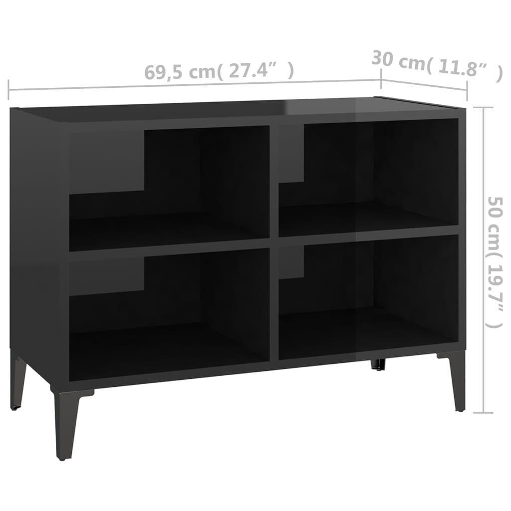 TV-Schrank mit Metallbeinen Hochglanz-Schwarz 69,5x30x50cm