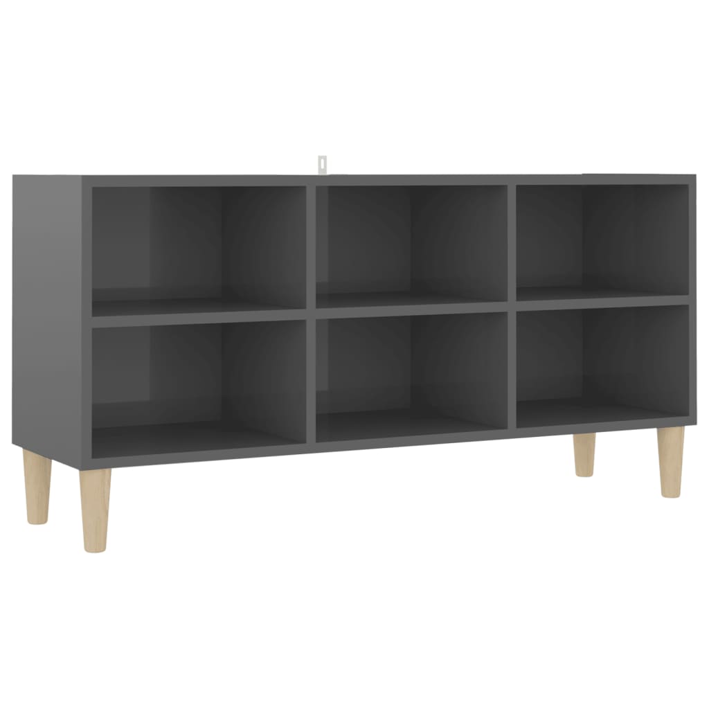 TV-Schrank mit Massivholz-Beinen Hochglanz-Grau 103,5x30x50 cm