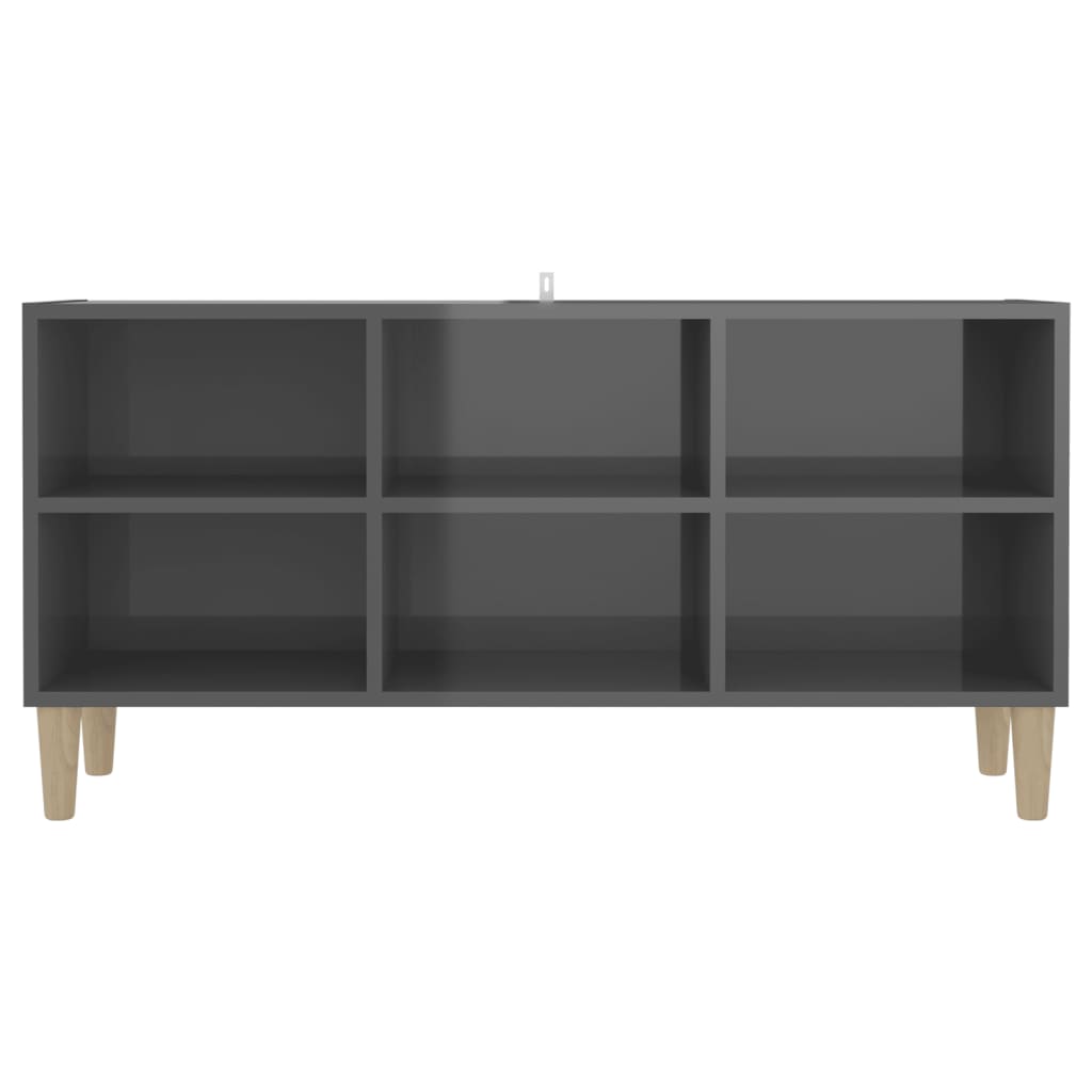 TV-Schrank mit Massivholz-Beinen Hochglanz-Grau 103,5x30x50 cm