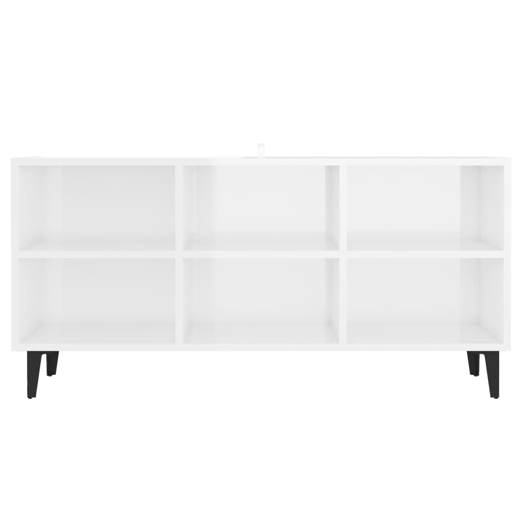 TV-Schrank mit Metallbeinen Hochglanz-Weiß 103,5x30x50 cm