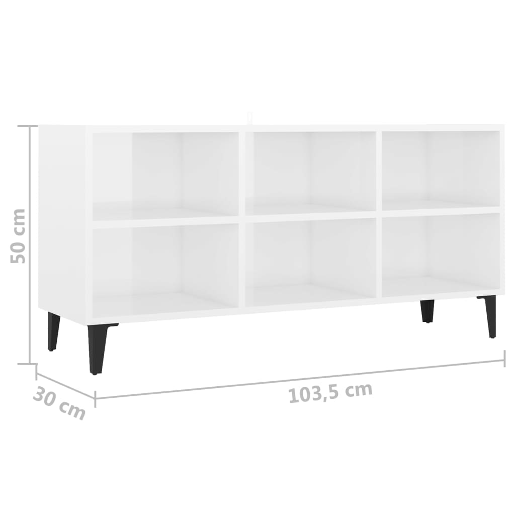 TV-Schrank mit Metallbeinen Hochglanz-Weiß 103,5x30x50 cm