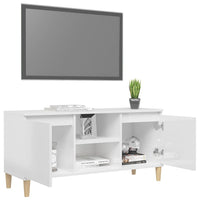 Thumbnail for TV-Schrank mit Massivholz-Beinen Hochglanz-Weiß 103,5x35x50 cm