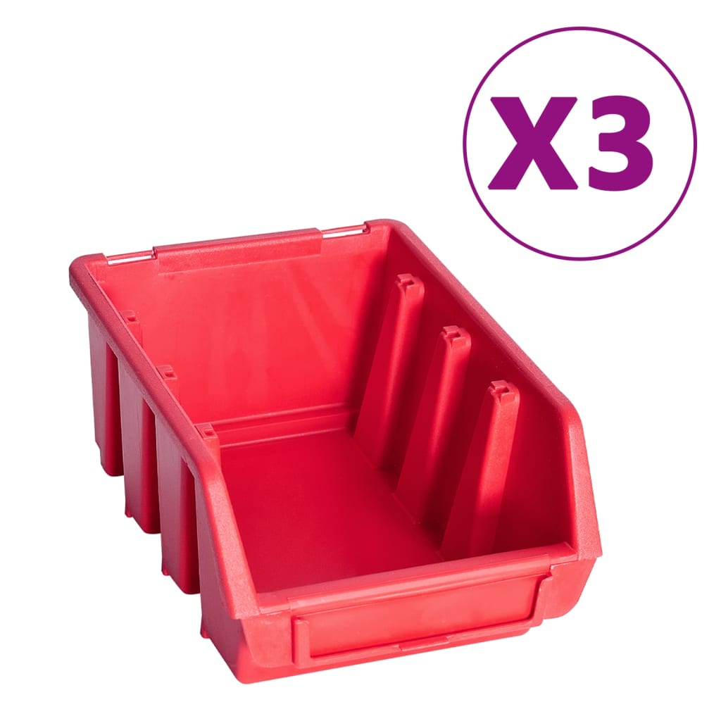 8-tlg. Behälter-Set für Kleinteile mit Wandplatte Rot Schwarz