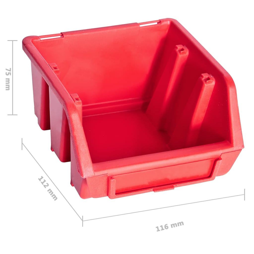 8-tlg. Behälter-Set für Kleinteile mit Wandplatte Rot Schwarz