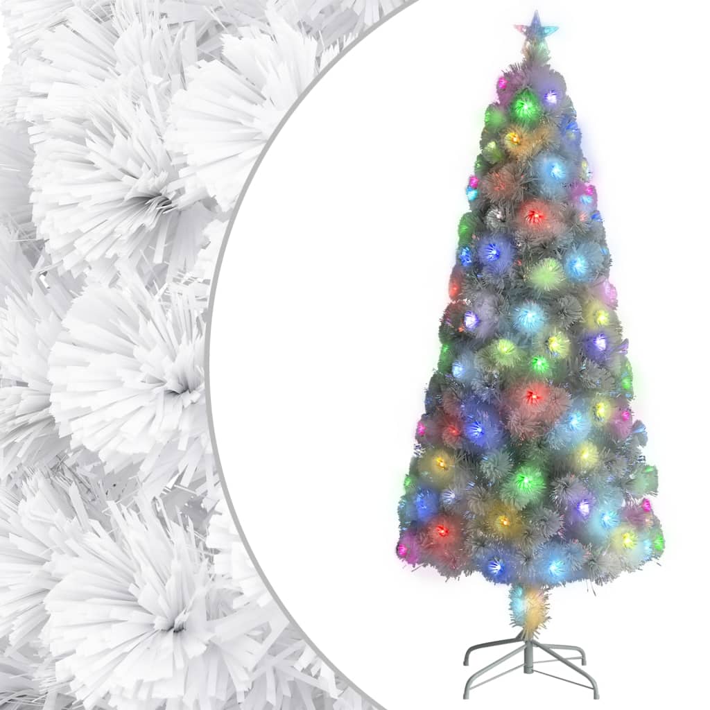Künstlicher Weihnachtsbaum mit LED Weiß 180 cm Glasfaser