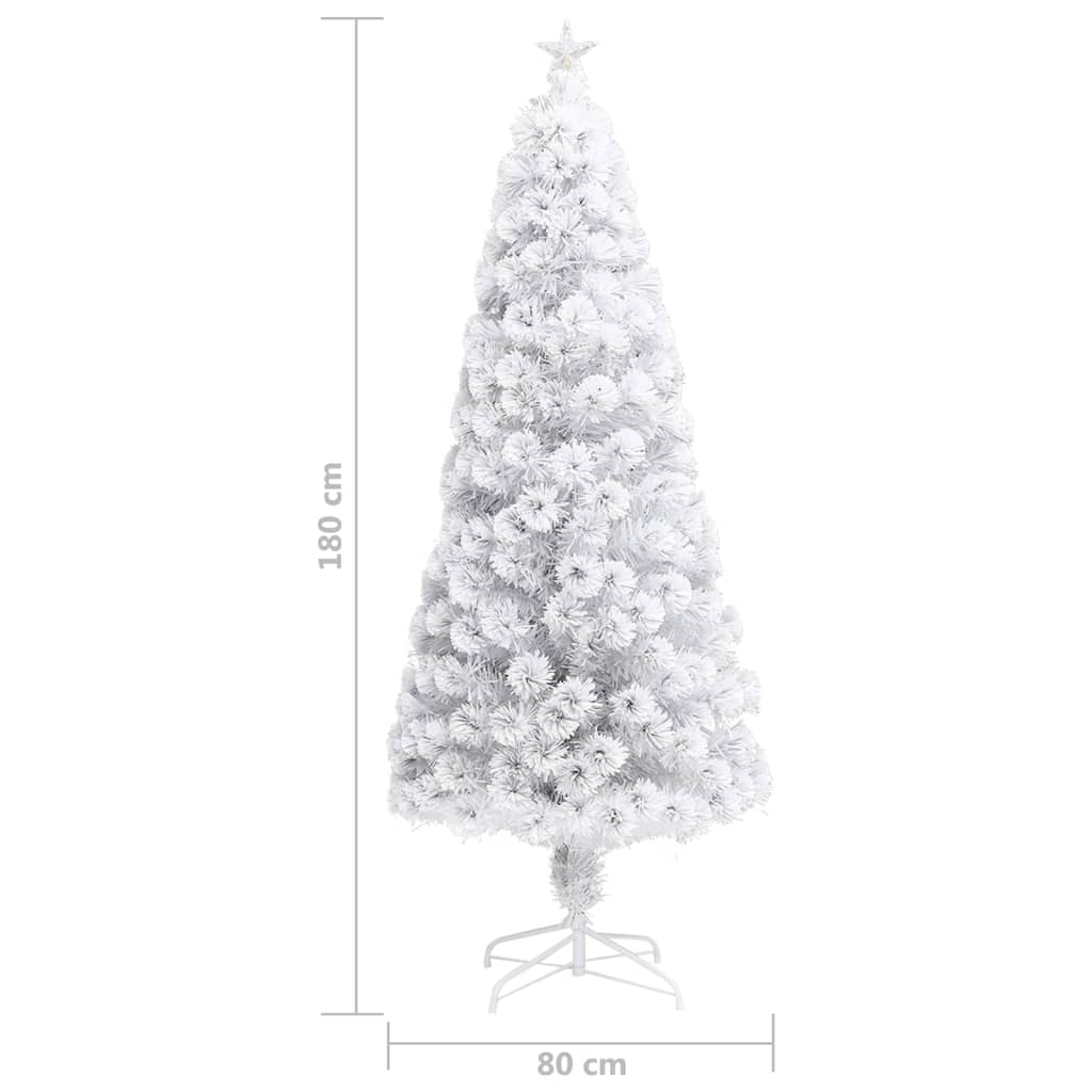 Künstlicher Weihnachtsbaum mit LED Weiß 180 cm Glasfaser