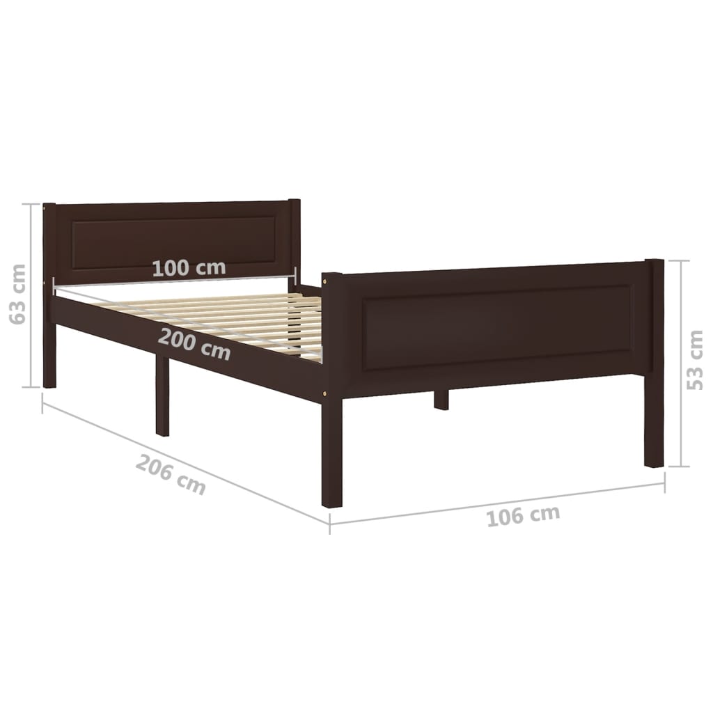 Massivholzbett Kiefer Dunkelbraun 100x200 cm