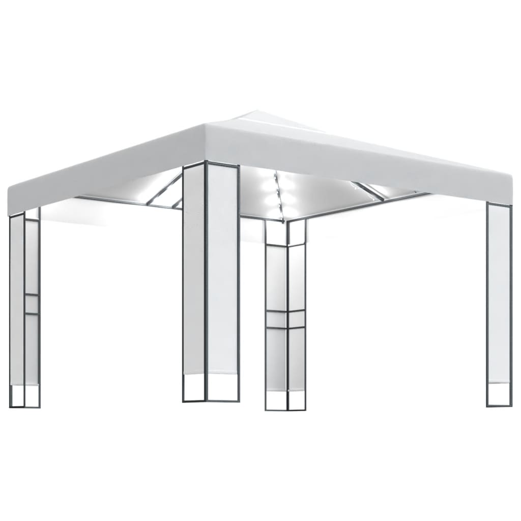 Pavillon mit Doppeldach & LED-Lichterkette 3x3 m Weiß