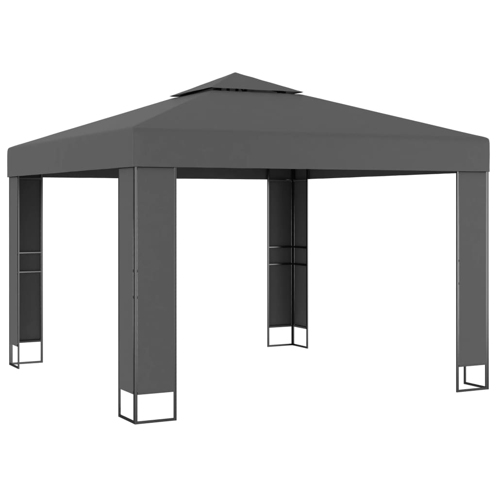 Pavillon mit Doppeldach & LED-Lichterkette 3x3 m Anthrazit