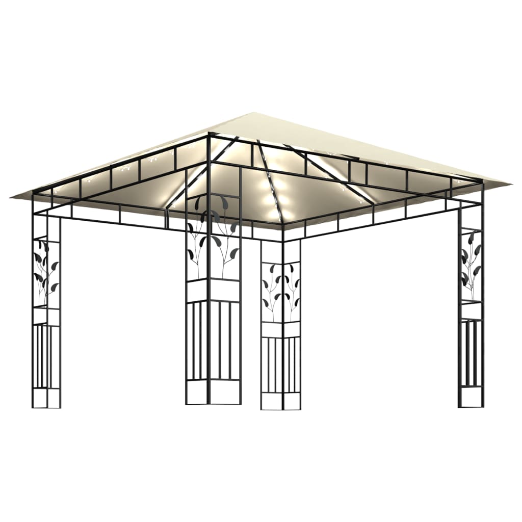 Pavillon mit Moskitonetz & LED-Lichterkette 3x3x2,73m Cremeweiß