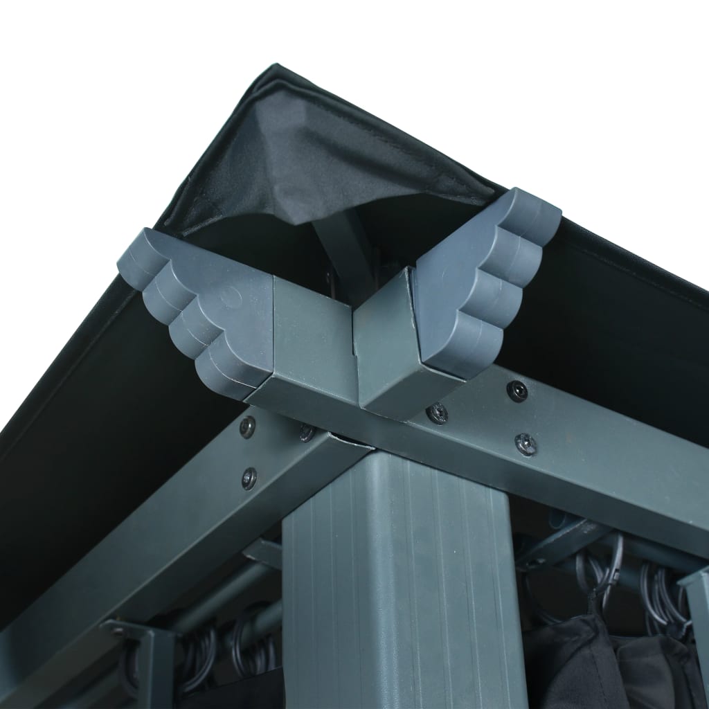 Pavillon mit Vorhängen & LED-Lichterkette 300x300 cm Anthrazit Alu