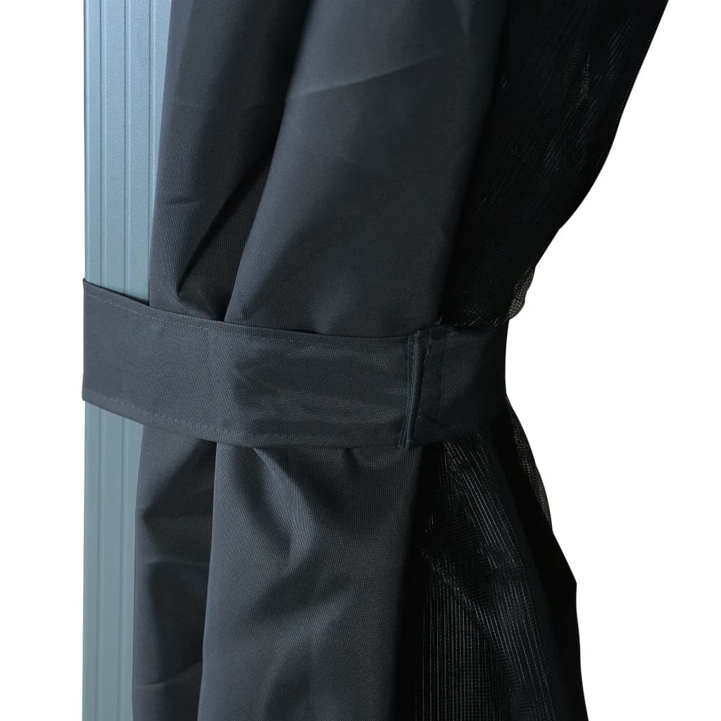 Pavillon mit Vorhängen & LED-Lichterkette 300x300 cm Anthrazit Alu