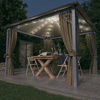 Thumbnail for Pavillon mit Vorhängen & LED-Lichterkette 300x300 cm Taupe Alu