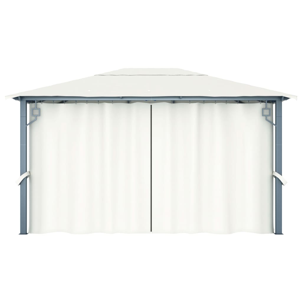 Pavillon mit Vorhängen & LED-Lichterkette 400x300 cm Creme Alu