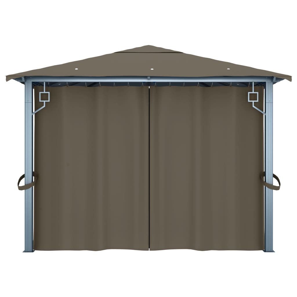 Pavillon mit Vorhängen & LED-Lichterkette 400x300 cm Taupe Alu