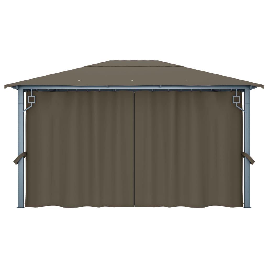 Pavillon mit Vorhängen & LED-Lichterkette 400x300 cm Taupe Alu