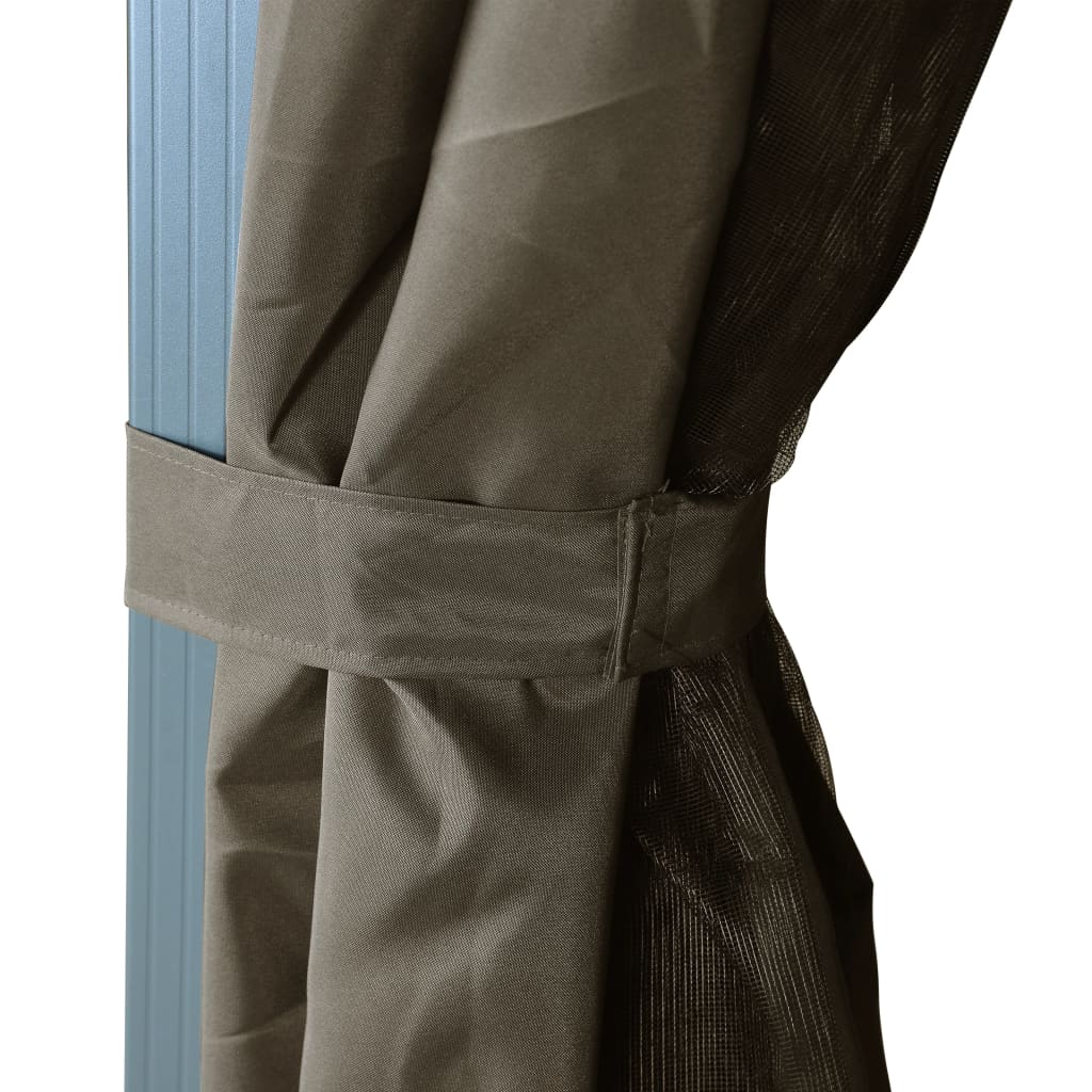 Pavillon mit Vorhängen & LED-Lichterkette 400x300 cm Taupe Alu