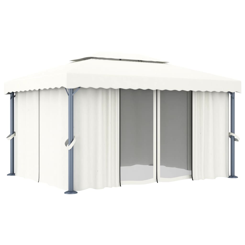Pavillon mit Vorhängen & LED-Lichterketten 4x3 m Cremeweiß
