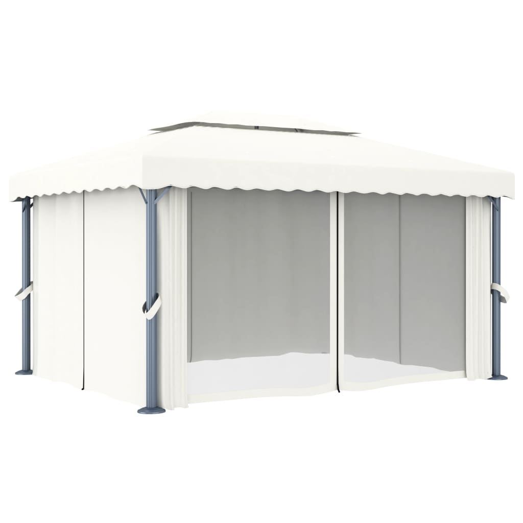 Pavillon mit Vorhängen & LED-Lichterketten 4x3 m Cremeweiß